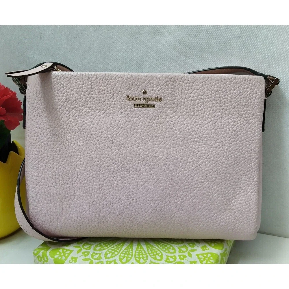 Kate Spade New York Pink Pebbled Leather Double Zipper Closure Crossbody Bag